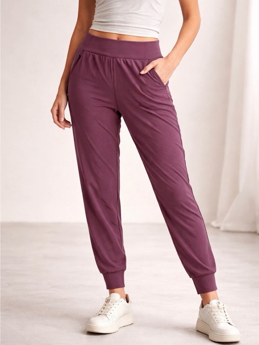 Athleta Venice Velvet Stripe Jogger Purple Pull On Athletic Athleisure